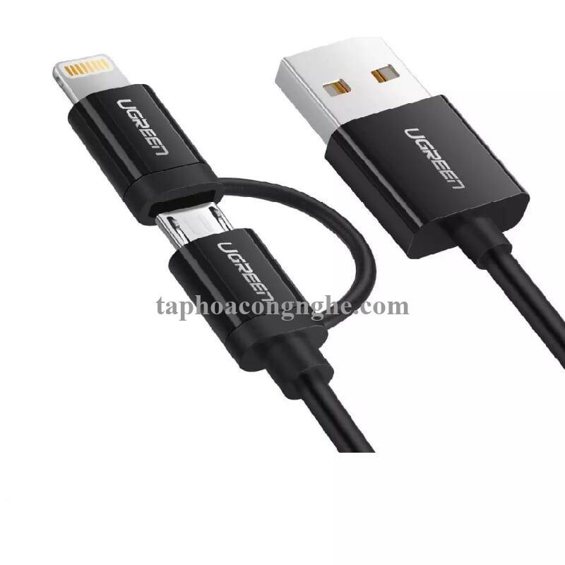 Ugreen 40939 0.5M màu Đen Cáp sạc đa năng USB sang MicroUSB + Lightning US178 30040939
